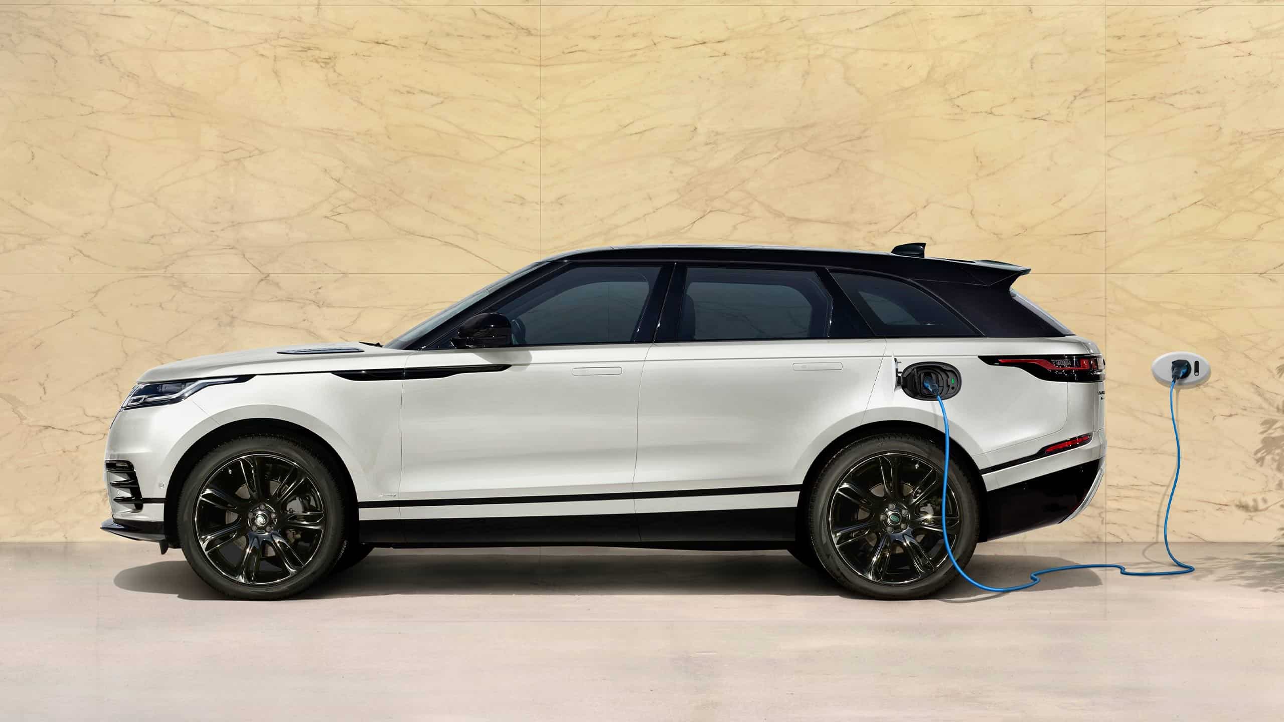 White Range Rover Velar electrically charged